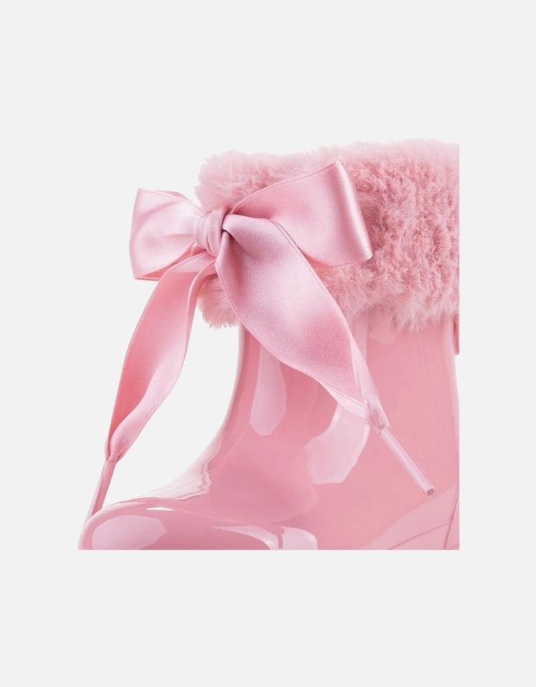 Girls Dusty Pink Faux Fur Rain Boots