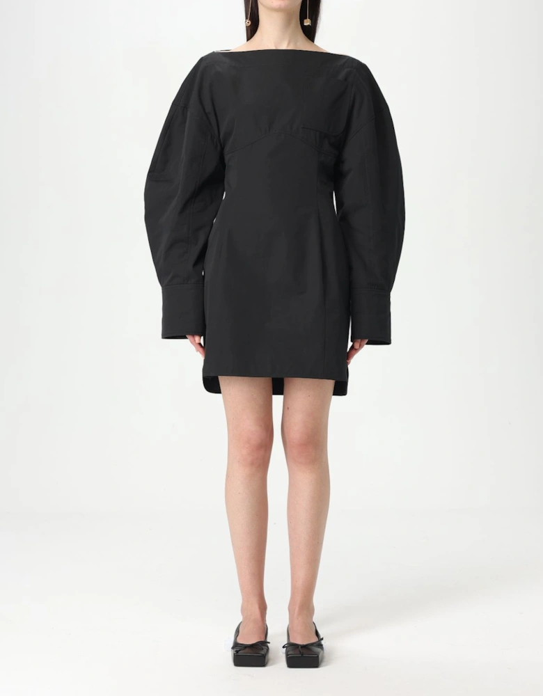 Mini Dress Puff Sleeves Boat Neck