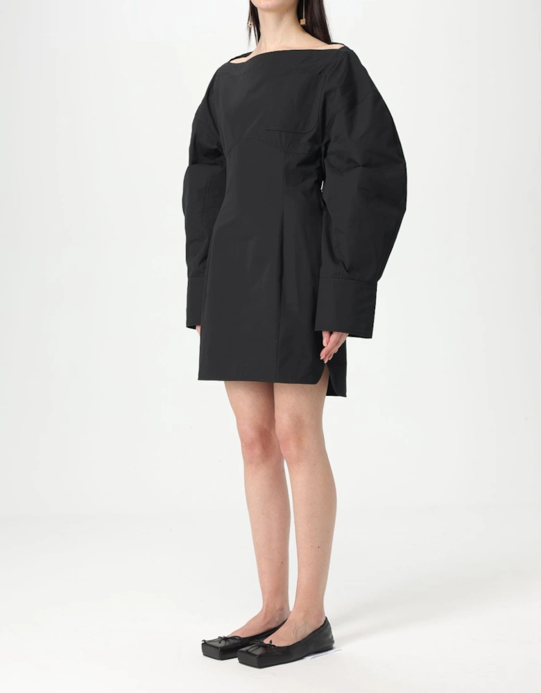 Mini Dress Puff Sleeves Boat Neck