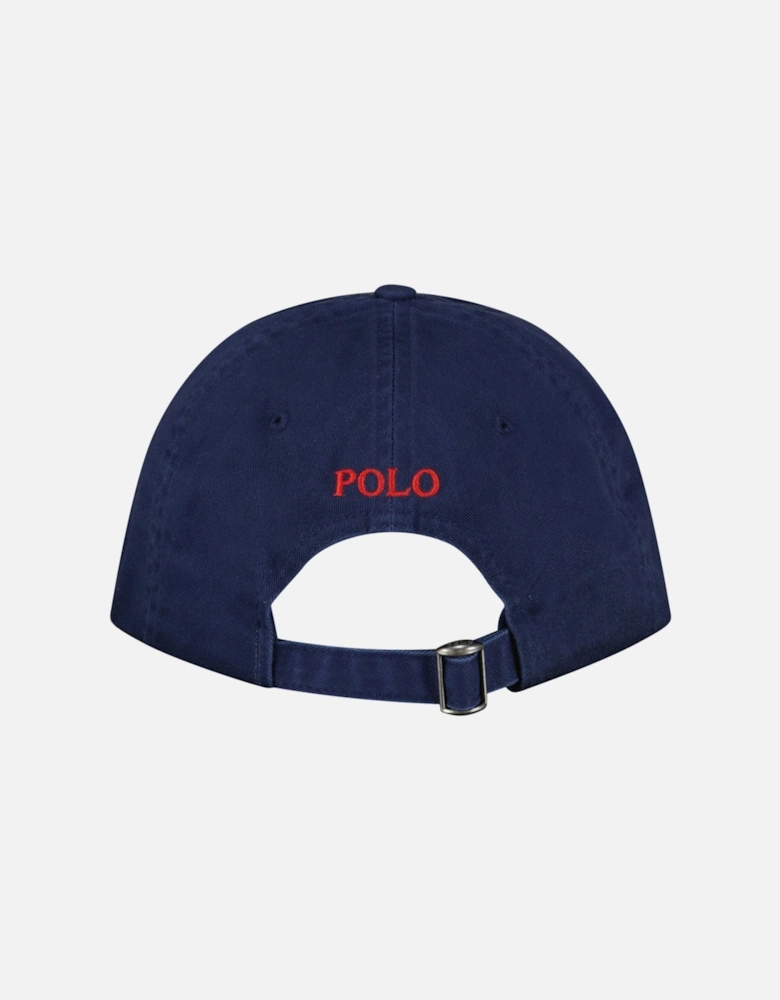 Cotton Chino Baseball Cap in Navy with Red Logo