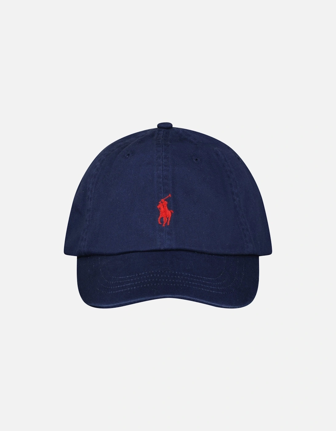 Cotton Chino Baseball Cap in Navy with Red Logo, 3 of 2