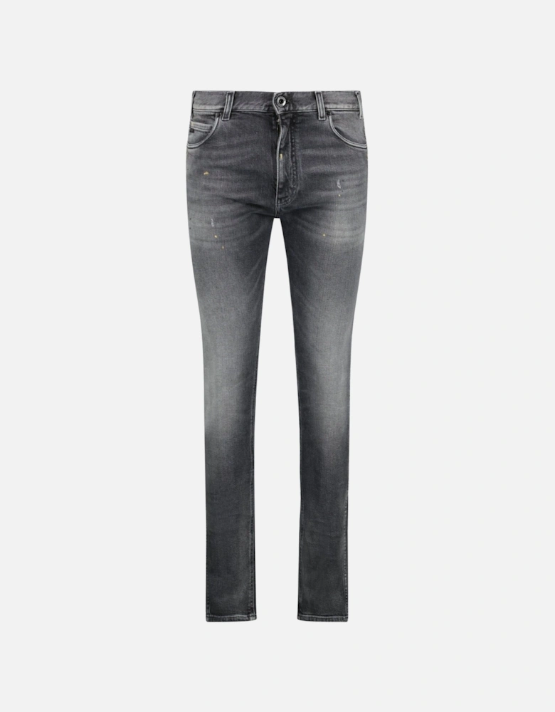 J16 Slim-Cut Stonewashed Jeans in Black Grey