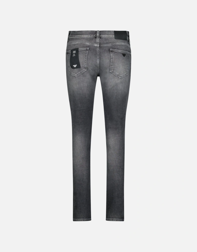 J16 Slim-Cut Stonewashed Jeans in Black Grey