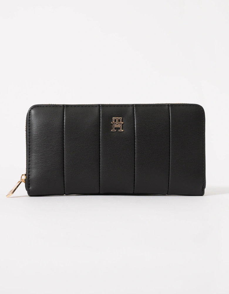 TH Icon Large Zip-Around Womens Quilted Wallet - Black