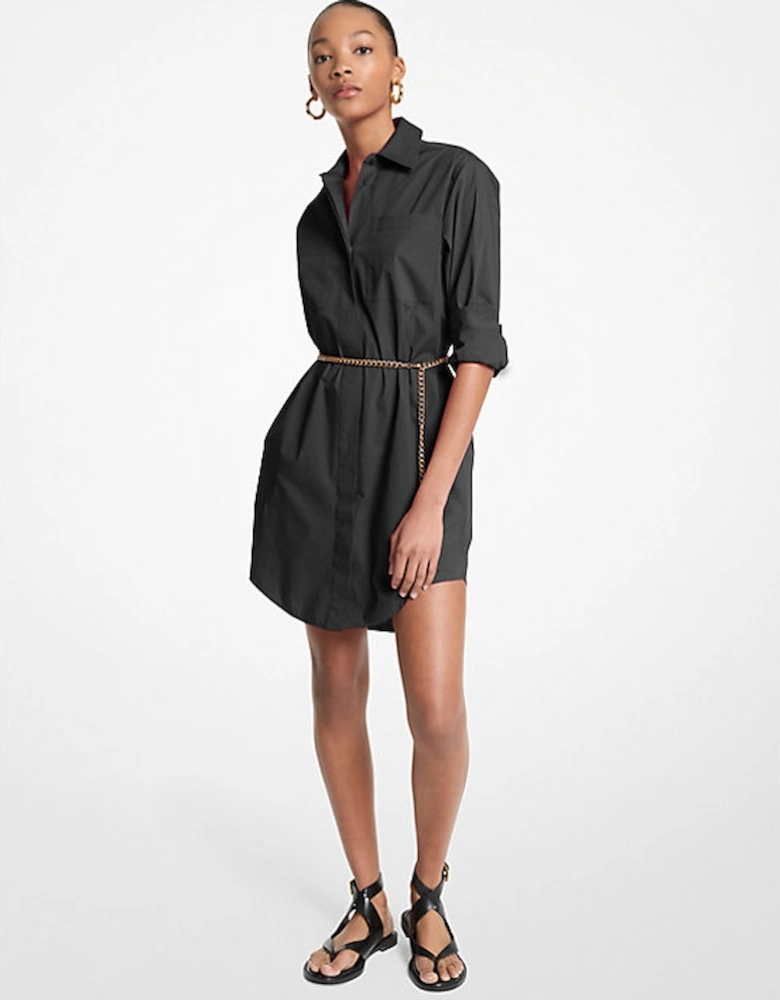 Stretch Cotton Belted Shirtdress