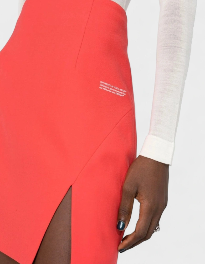 Logo Print High Waisted Skirt Red White