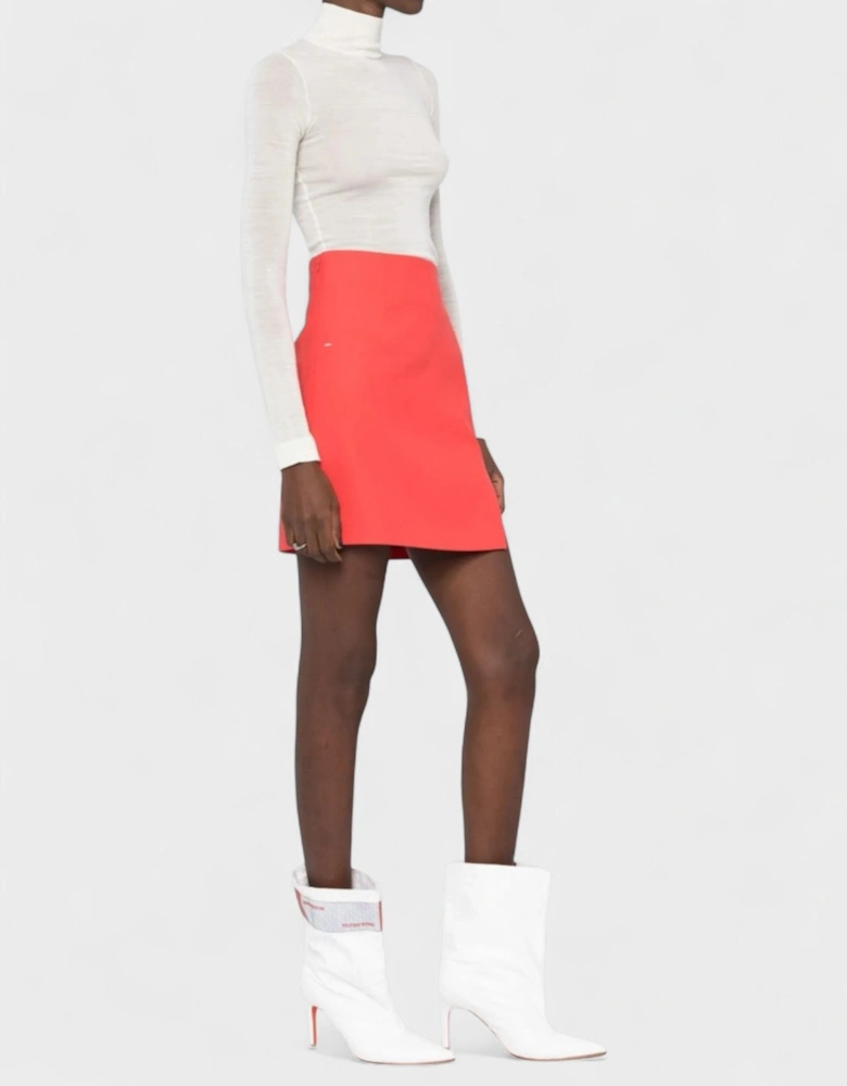 Logo Print High Waisted Skirt Red White