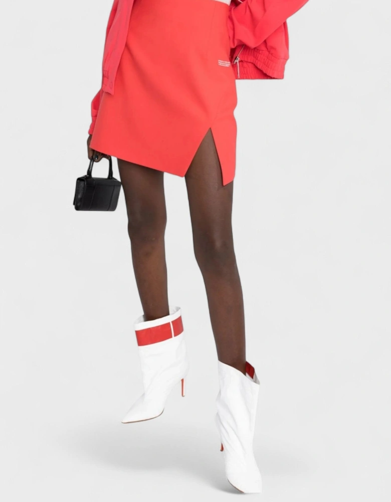 Logo Print High Waisted Skirt Red White