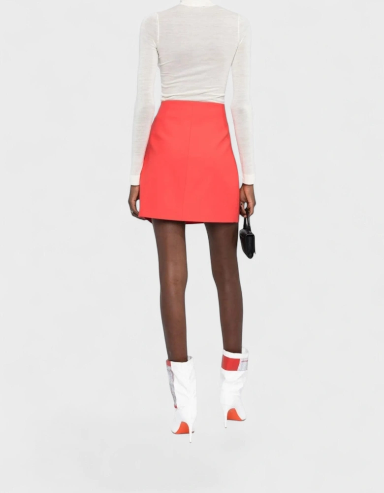Logo Print High Waisted Skirt Red White