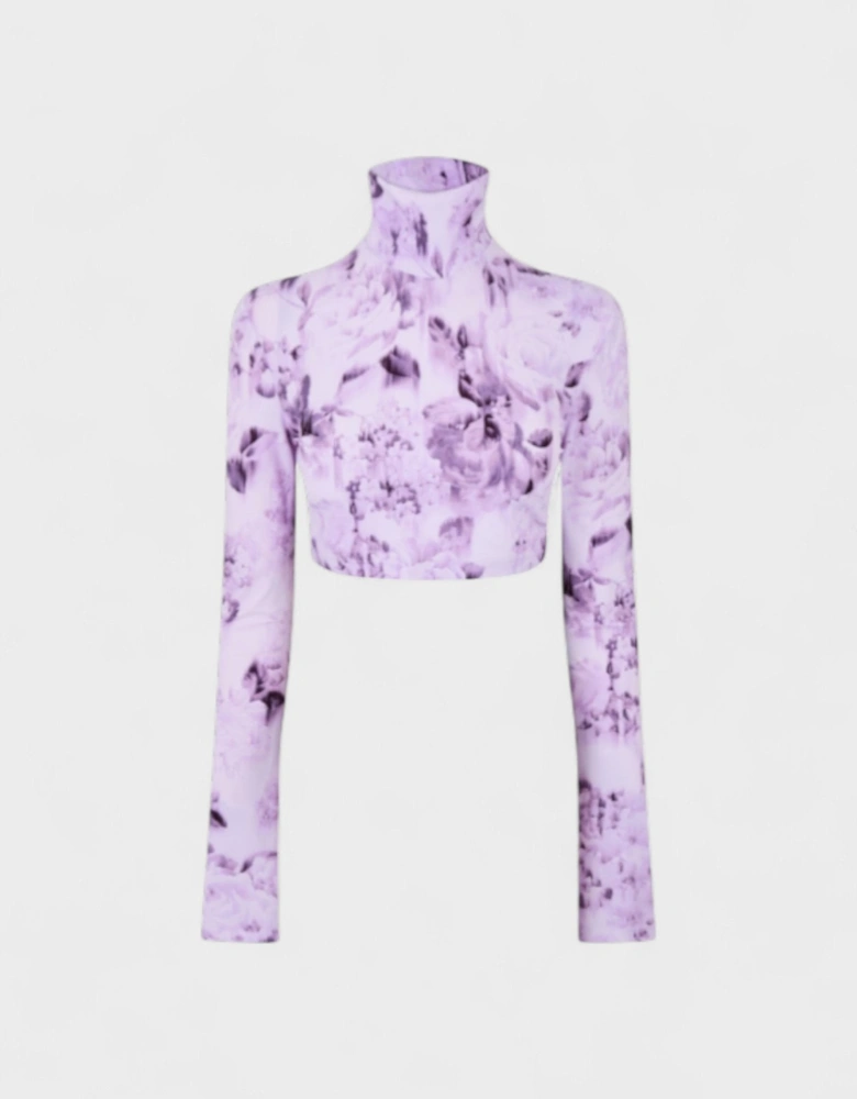 Chinese Cropped Long Sleeve Tee Purple