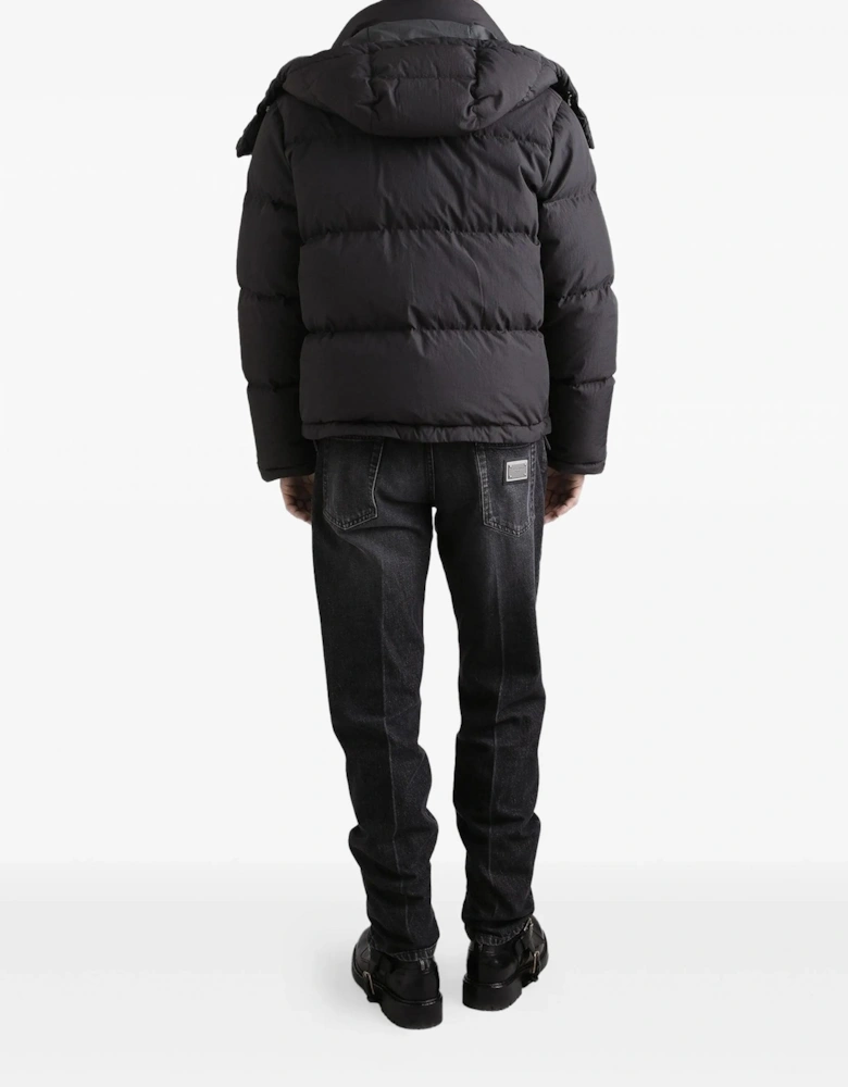 Plaque Hooded Down Jacket Charcoal