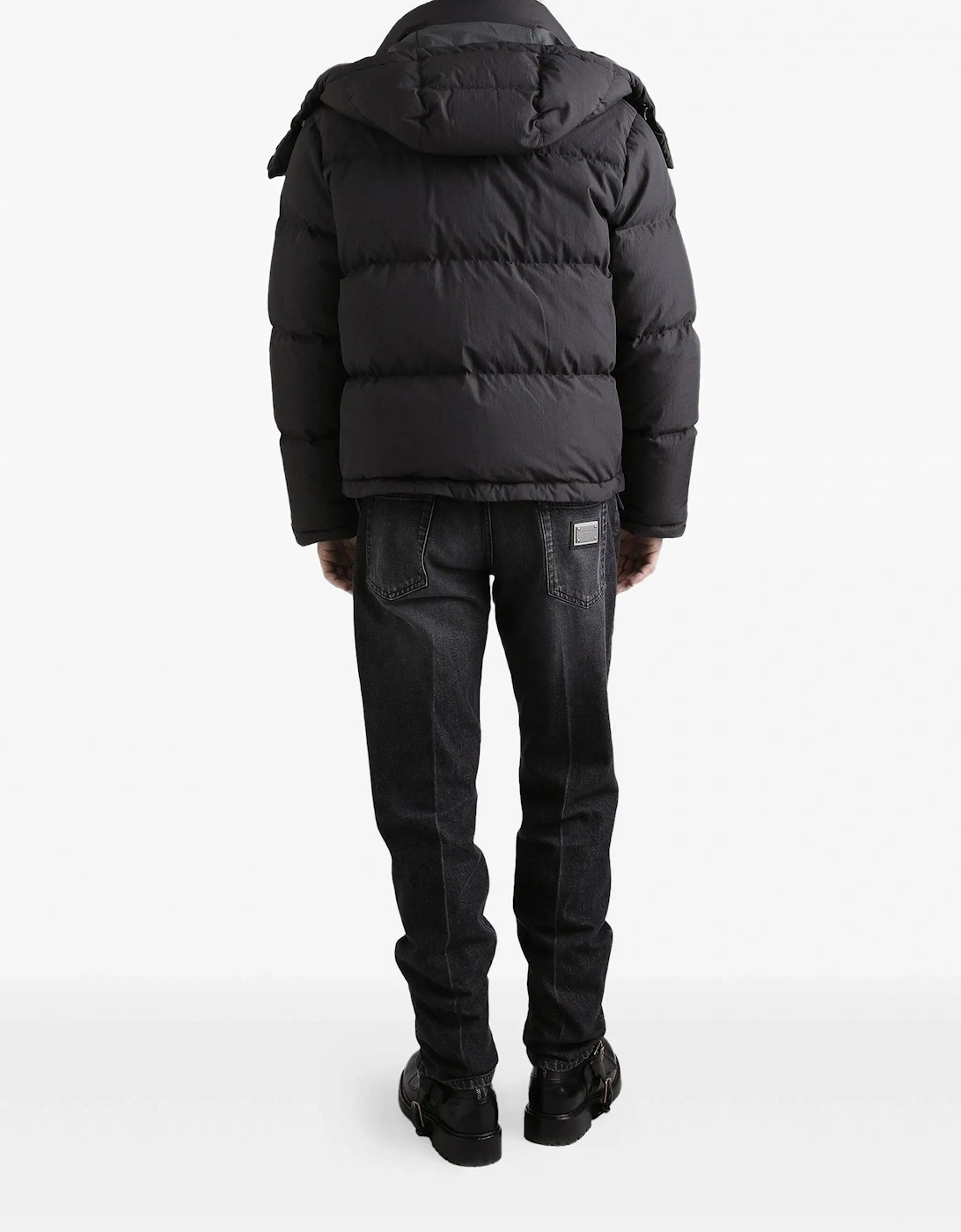 Plaque Hooded Down Jacket Charcoal