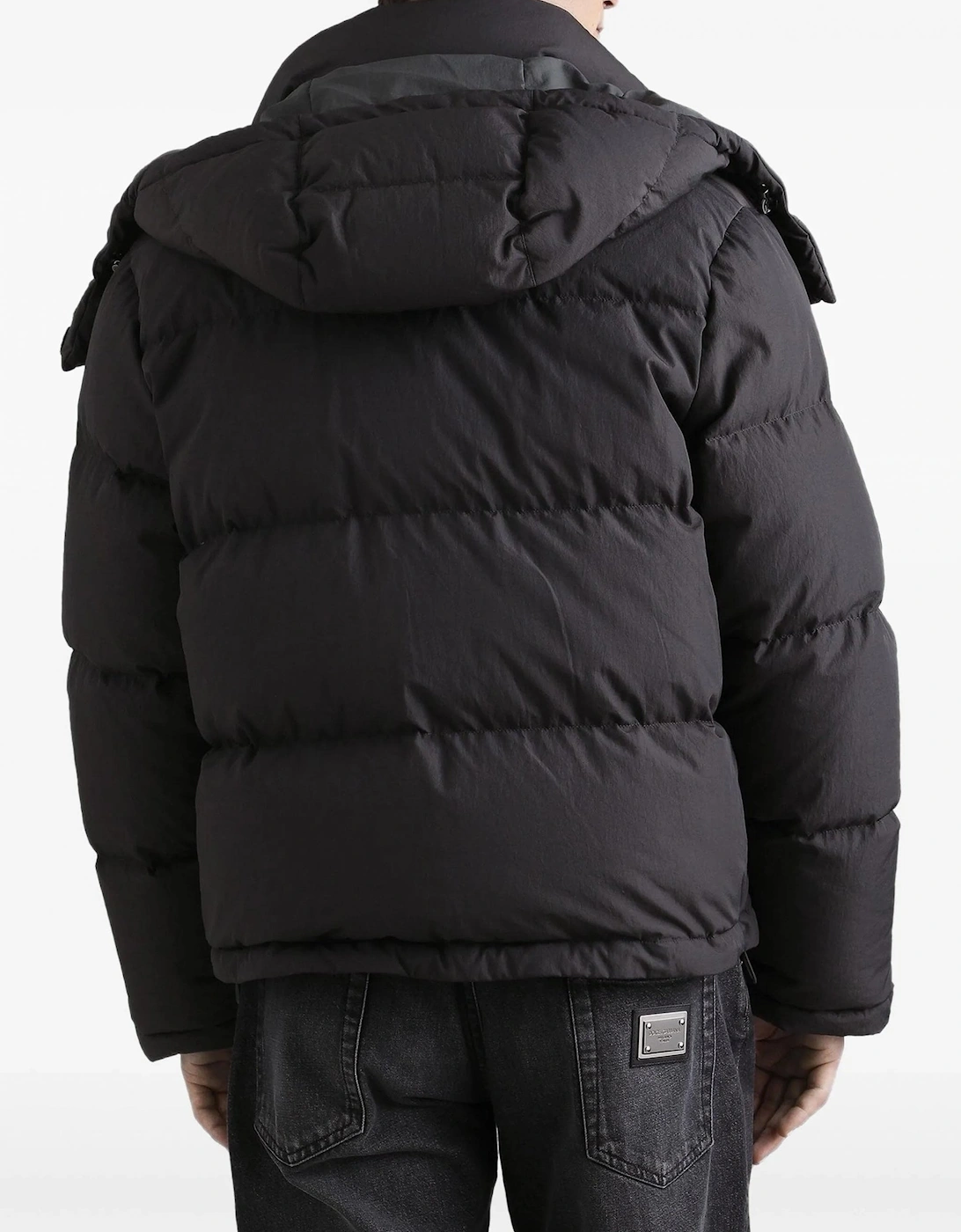 Plaque Hooded Down Jacket Charcoal