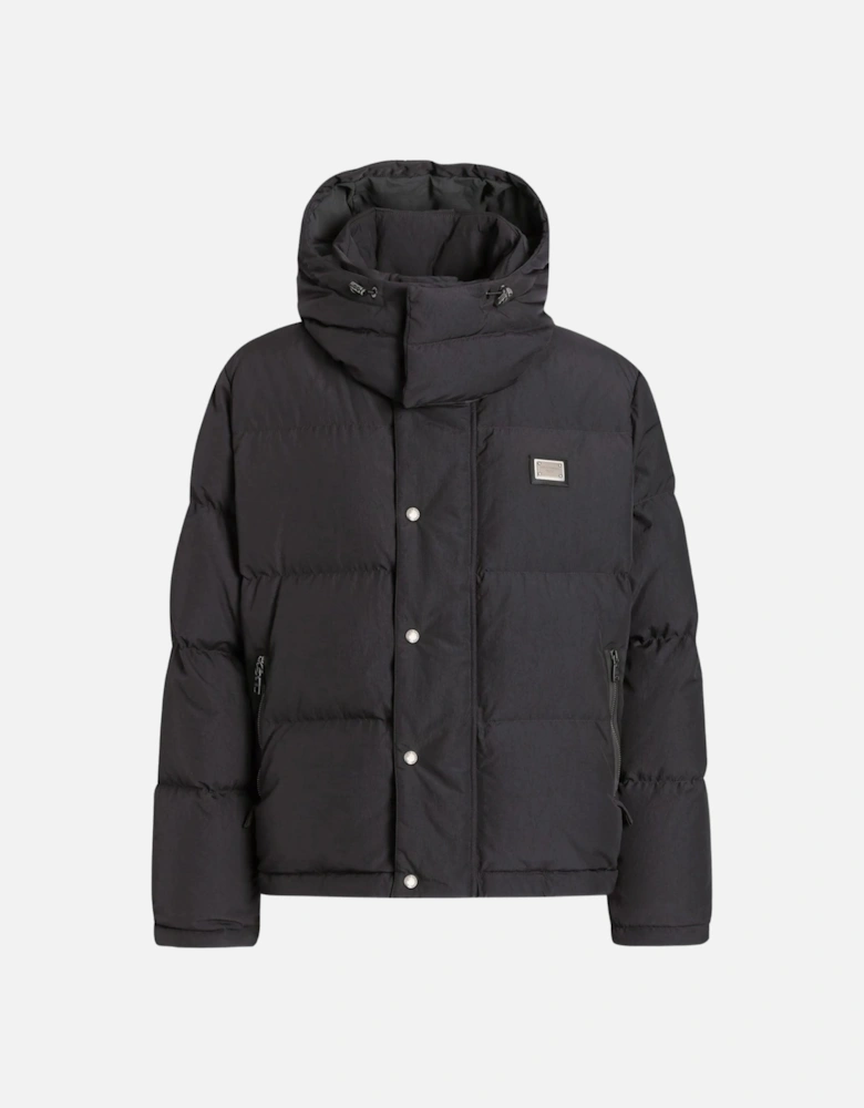 Plaque Hooded Down Jacket Charcoal