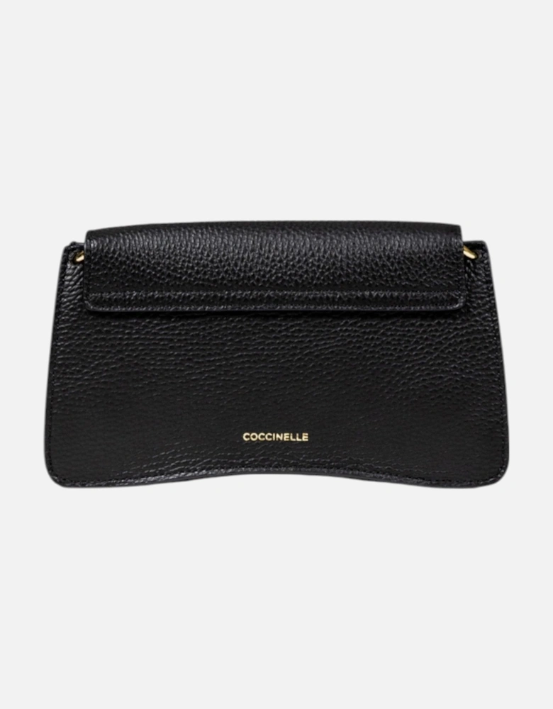 Leather Shoulder Bag with Button Fastening and Inside Pockets