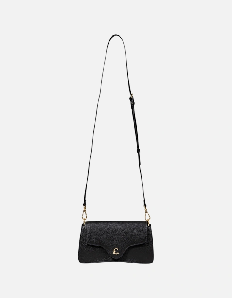 Leather Shoulder Bag with Button Fastening and Inside Pockets