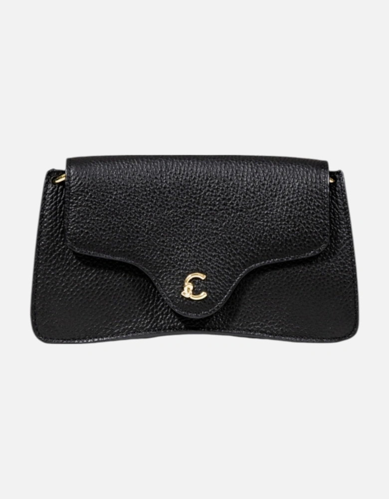 Leather Shoulder Bag with Button Fastening and Inside Pockets