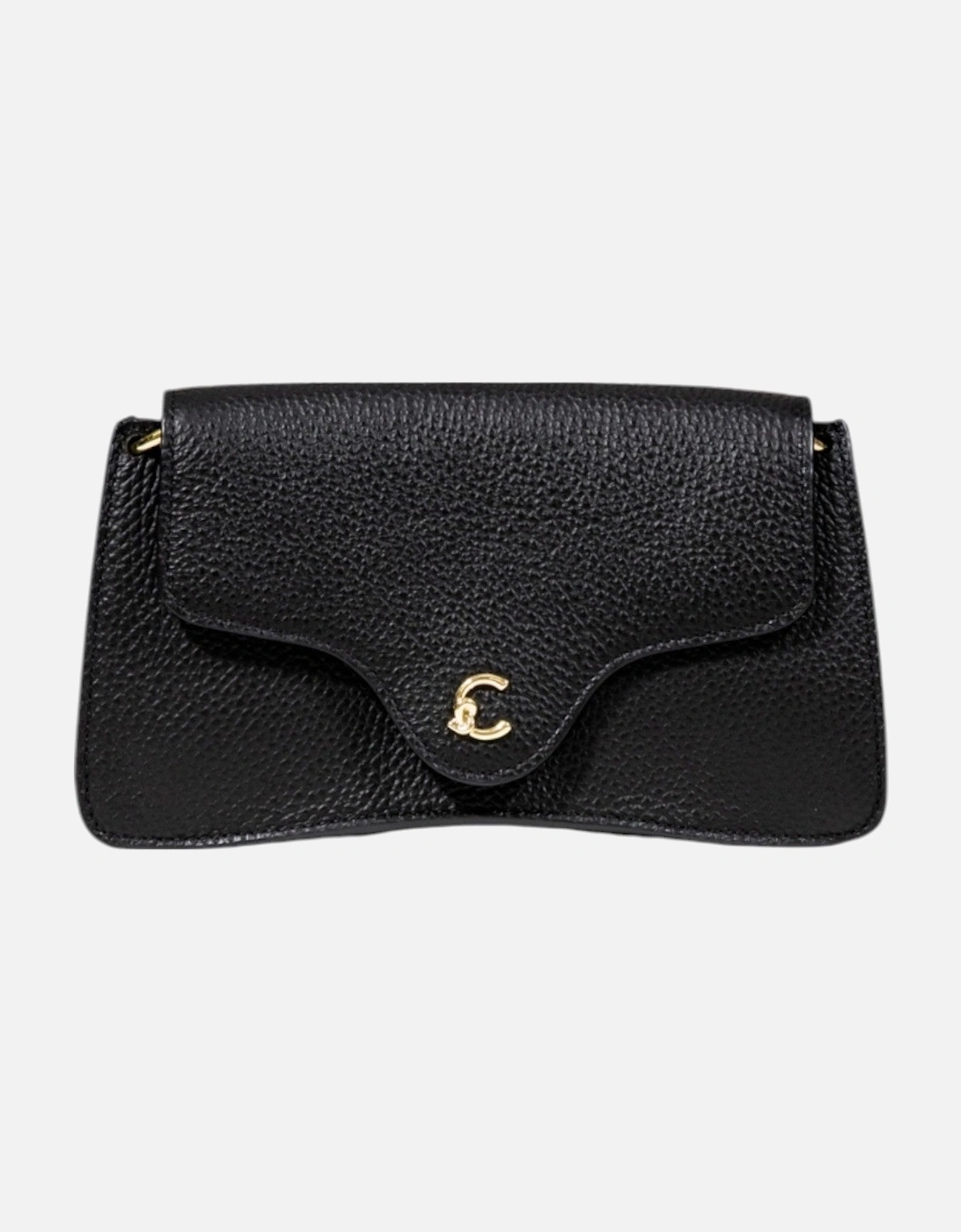 Leather Shoulder Bag with Button Fastening and Inside Pockets
