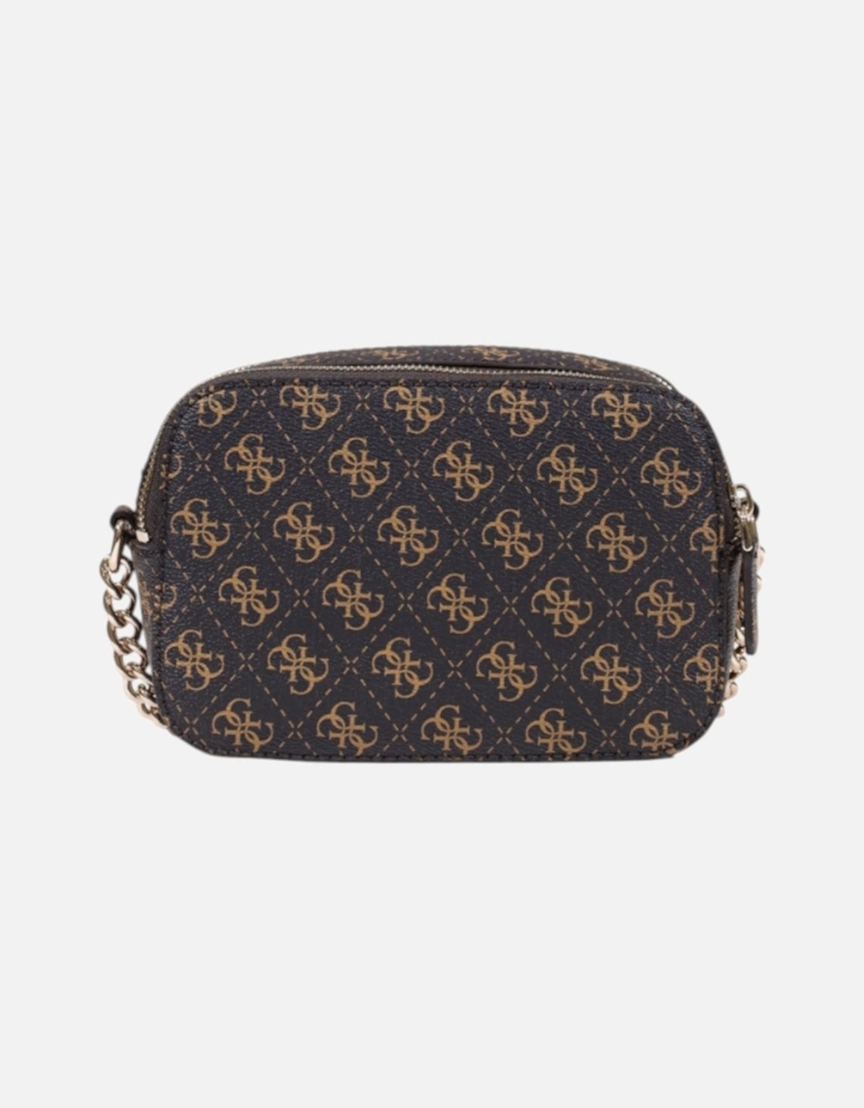Print Shoulder Bag with Zip Fastening and Inside Pockets