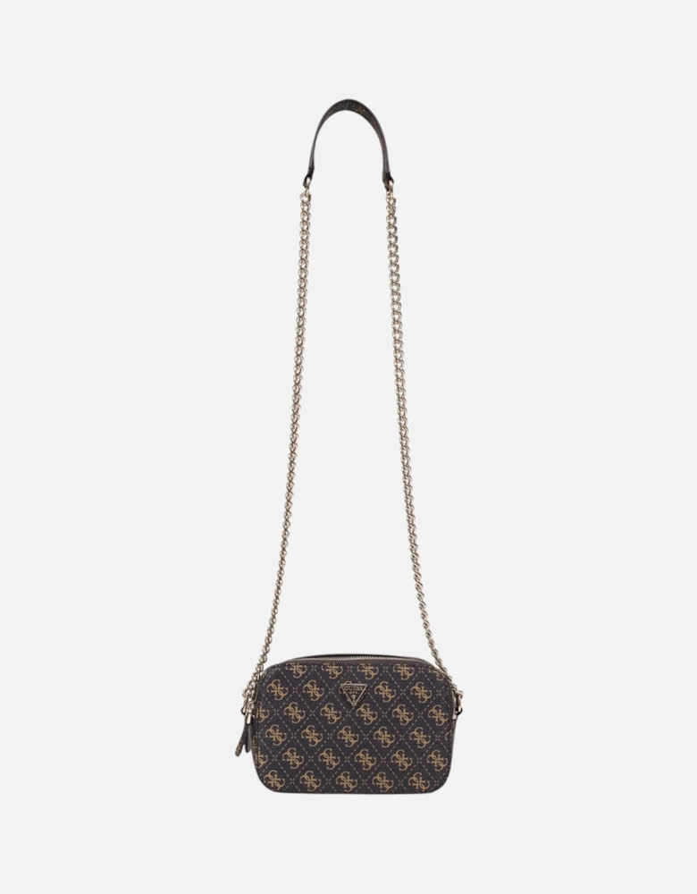 Print Shoulder Bag with Zip Fastening and Inside Pockets