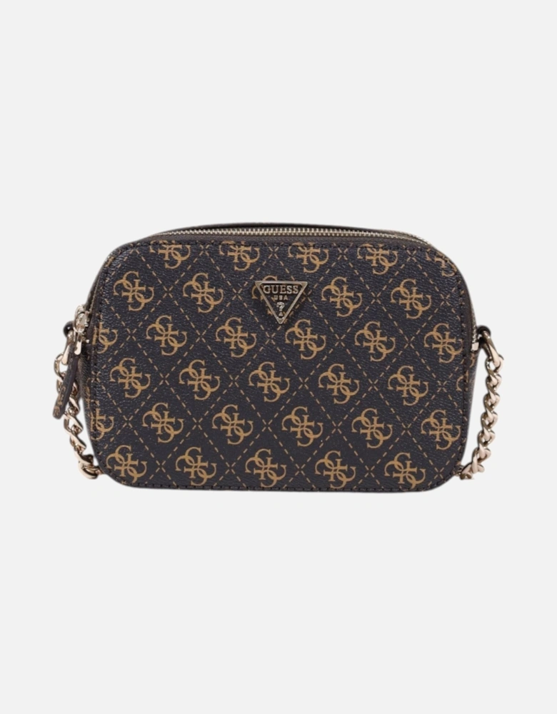 Print Shoulder Bag with Zip Fastening and Inside Pockets