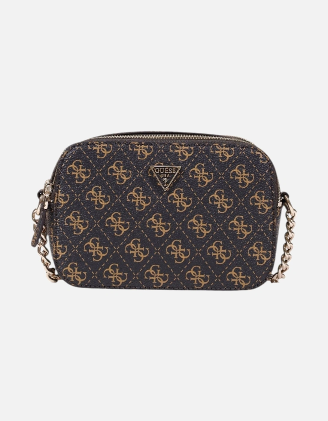 Print Shoulder Bag with Zip Fastening and Inside Pockets