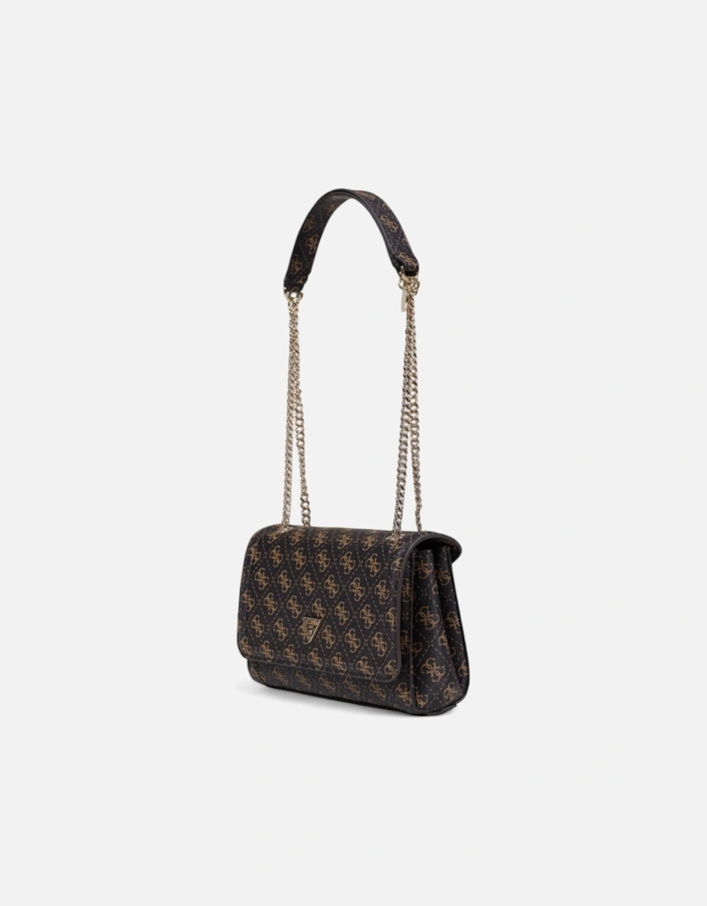 Print Handbag with Automatic Button Fastening and Inside Pockets