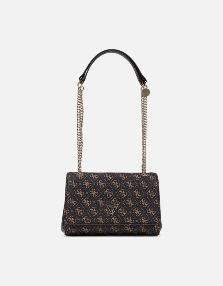 Print Handbag with Automatic Button Fastening and Inside Pockets