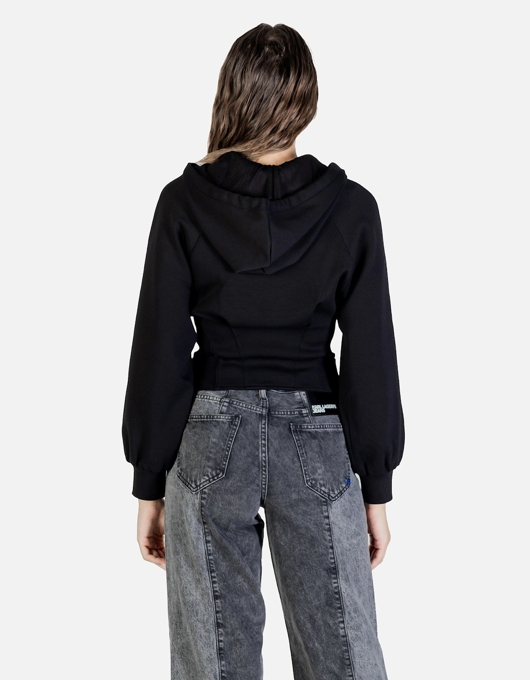 Zip-Up Hooded Sweatshirt with Round Neck and Long Sleeves