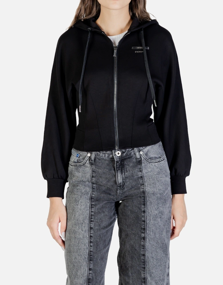 Zip-Up Hooded Sweatshirt with Round Neck and Long Sleeves