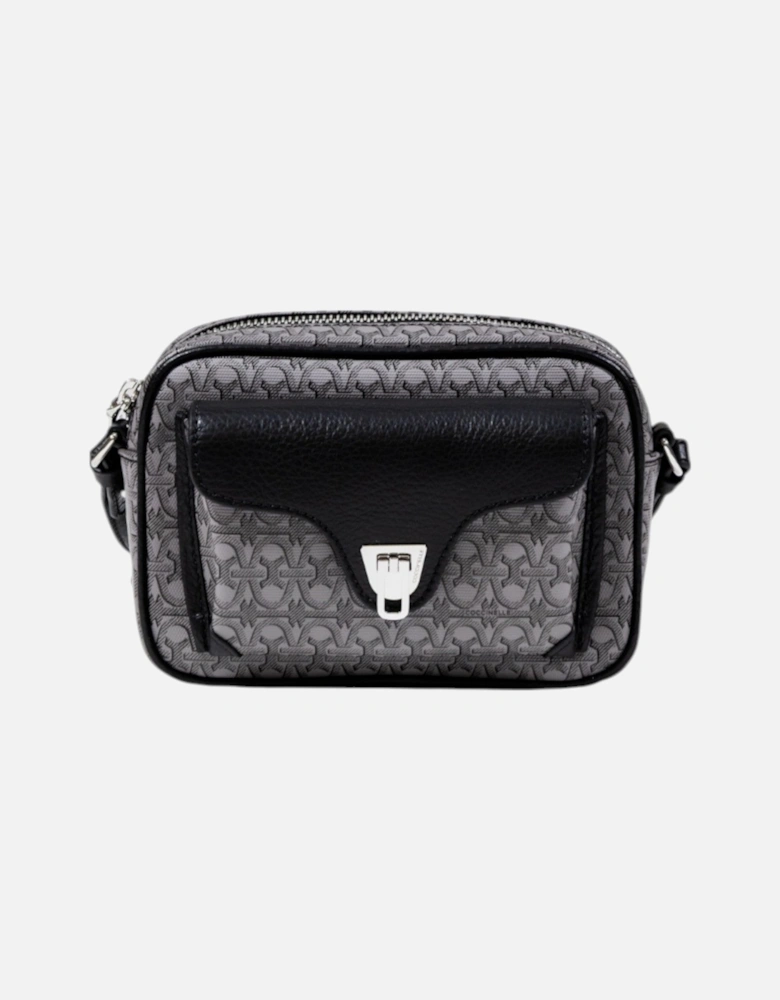 Leather Printed Shoulder Bag with Zip and Multiple Pockets