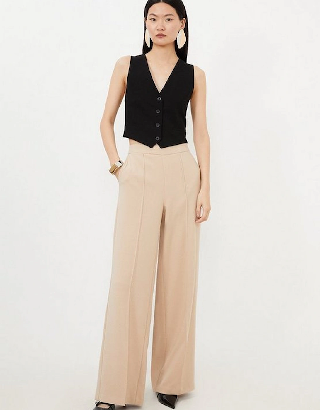 Compact Stretch Essential Tailored High Waist Wide Leg Trousers, 5 of 4