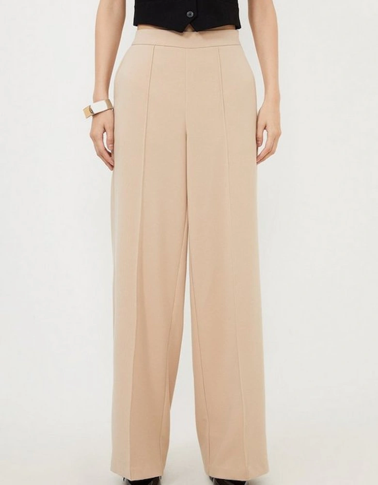 Compact Stretch Essential Tailored High Waist Wide Leg Trousers