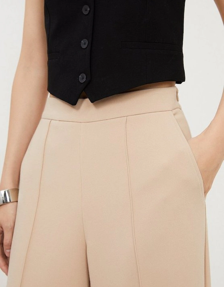 Compact Stretch Essential Tailored High Waist Wide Leg Trousers