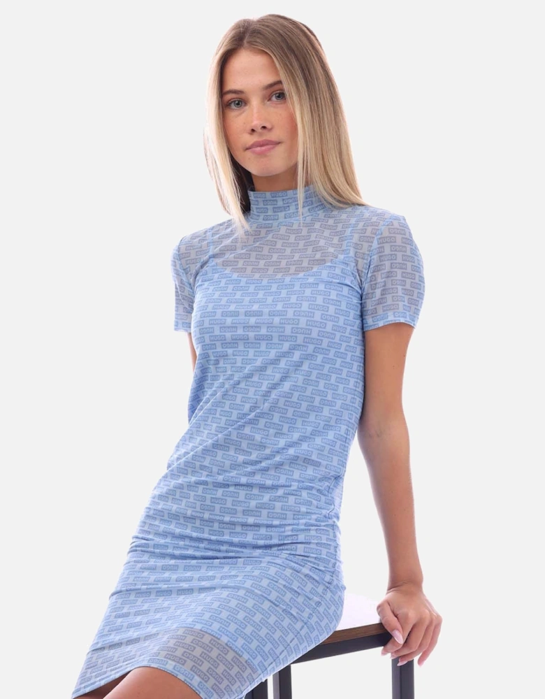 Stretch-Mesh Short Sleeved Dress