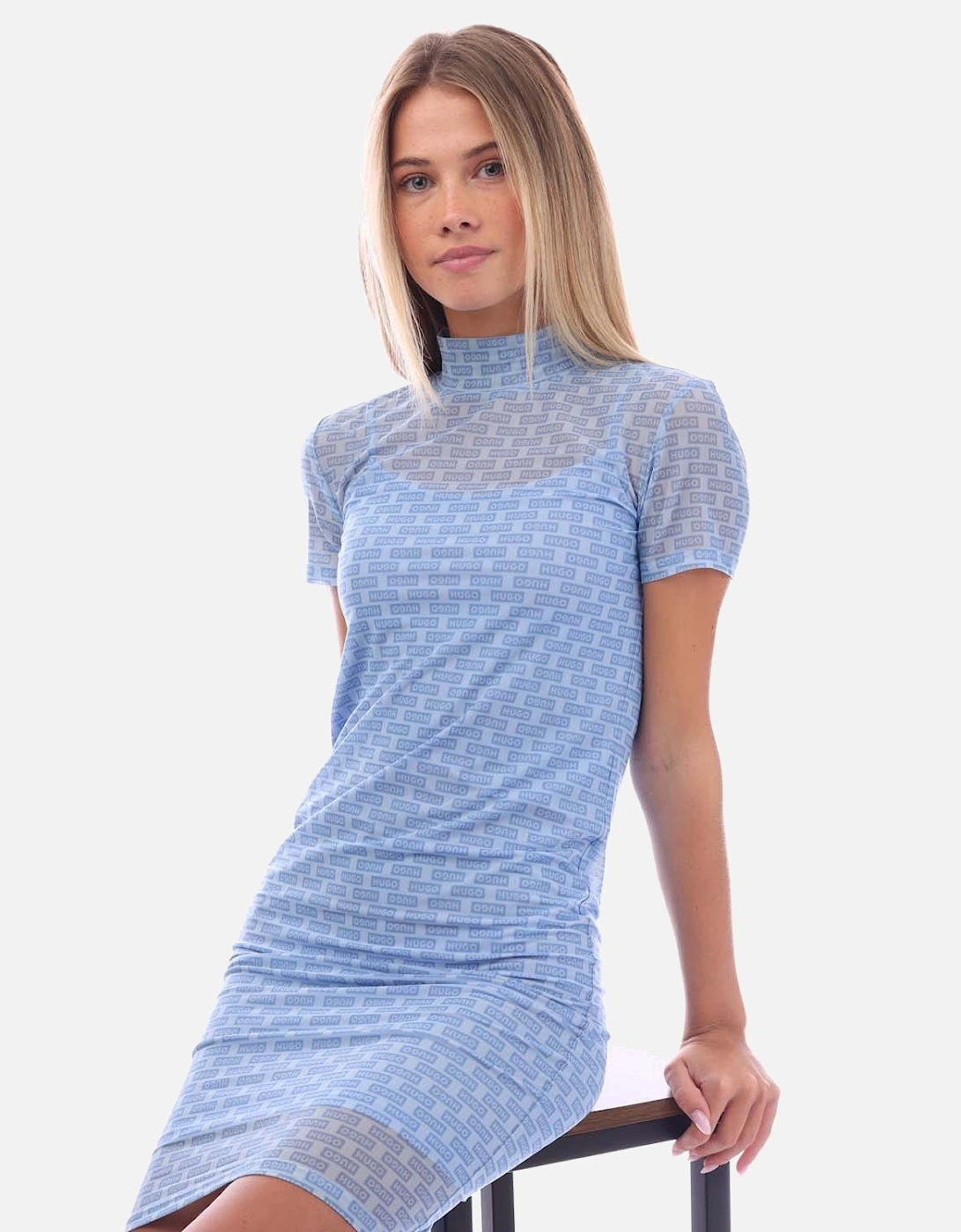 Stretch-Mesh Short Sleeved Dress