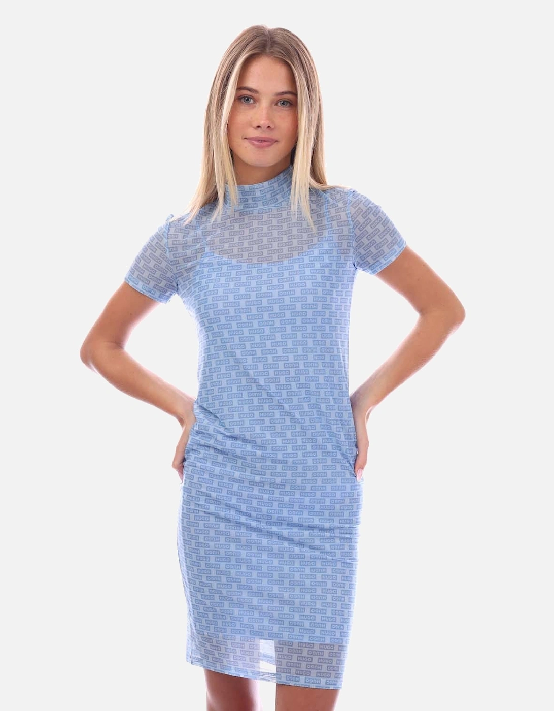 Stretch-Mesh Short Sleeved Dress