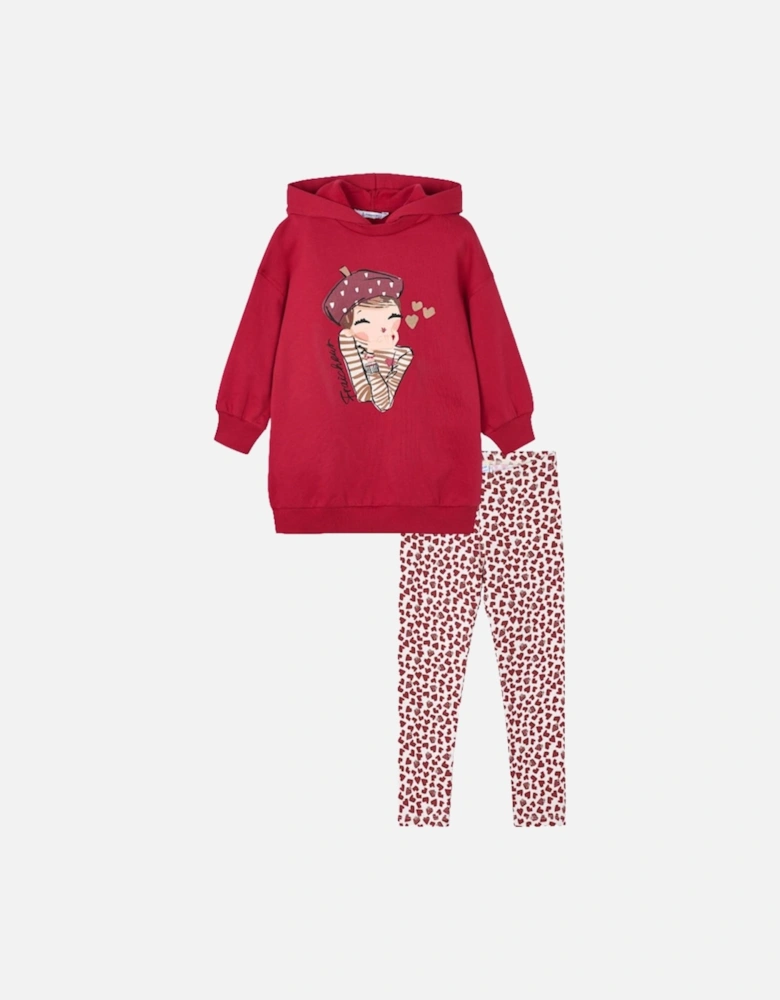 GIRLS RED HOODED DRESS/LEGGINGS SET 4.928