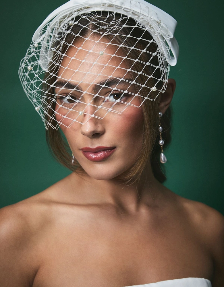 Lisa Tan Bridal Bow Headband With Pearl Veiling