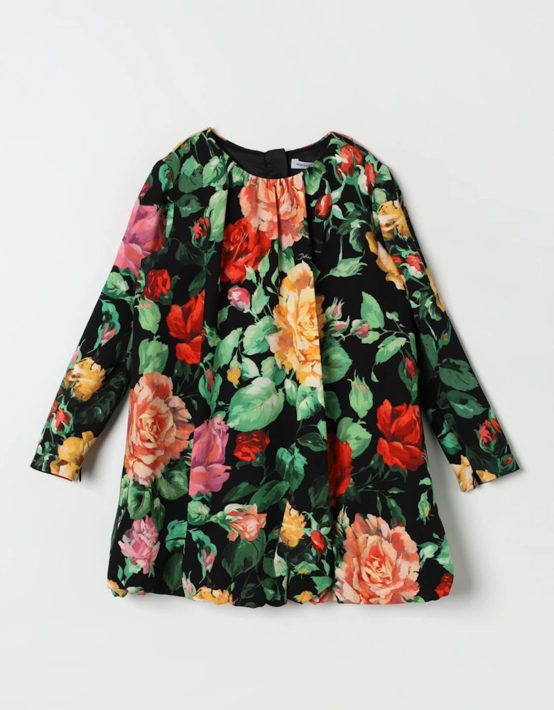 Floral Silk Dress Aline Long Sleeves