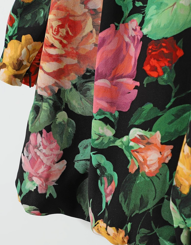 Floral Silk Dress Aline Long Sleeves