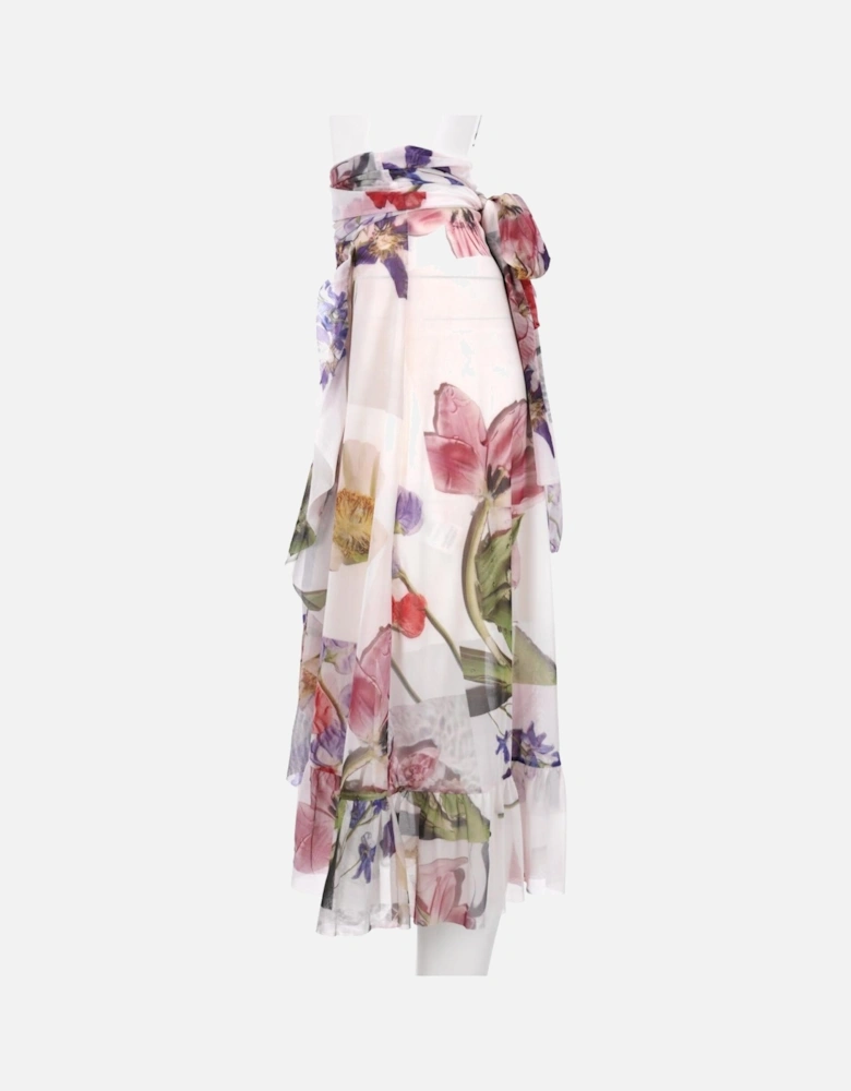 Floral Print Wrap Skirt with Ruched Waist and Ruffle Trim