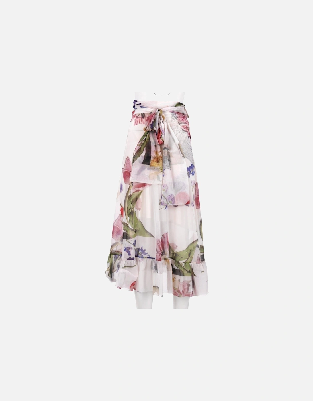 Floral Print Wrap Skirt with Ruched Waist and Ruffle Trim
