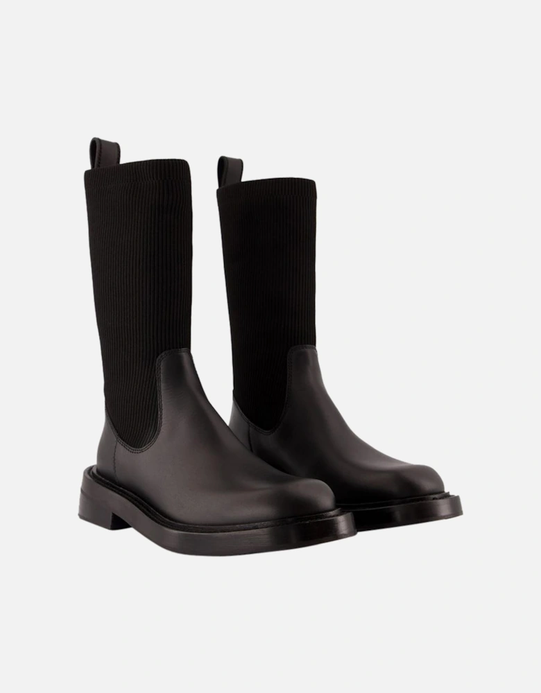 KnitTop Leather Ankle Boots
