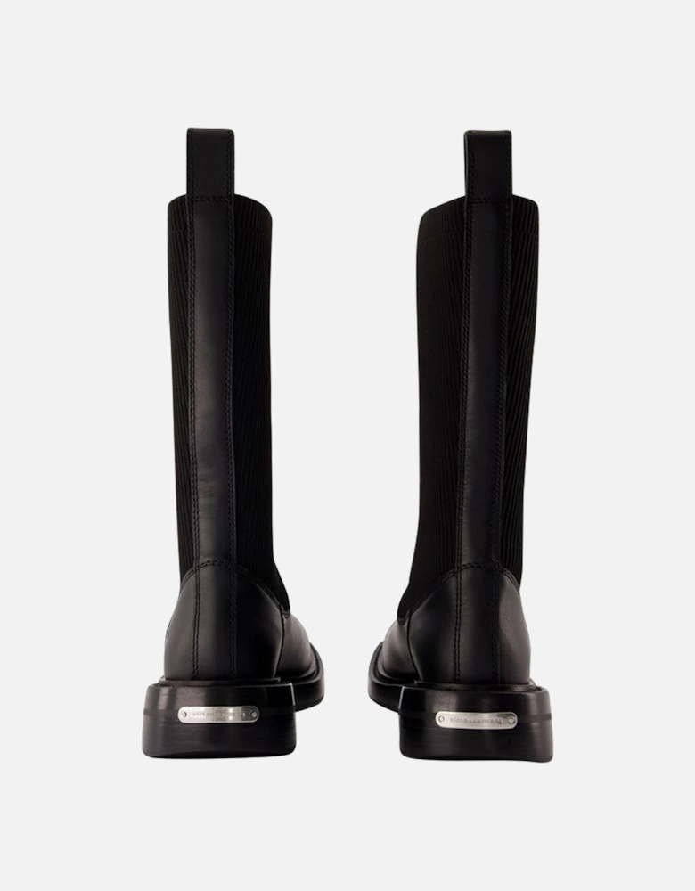 KnitTop Leather Ankle Boots