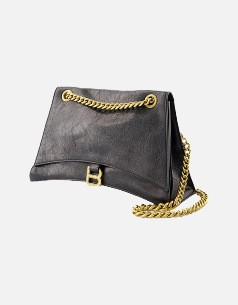 Leather Shoulder Bag with Crush Chain Detail