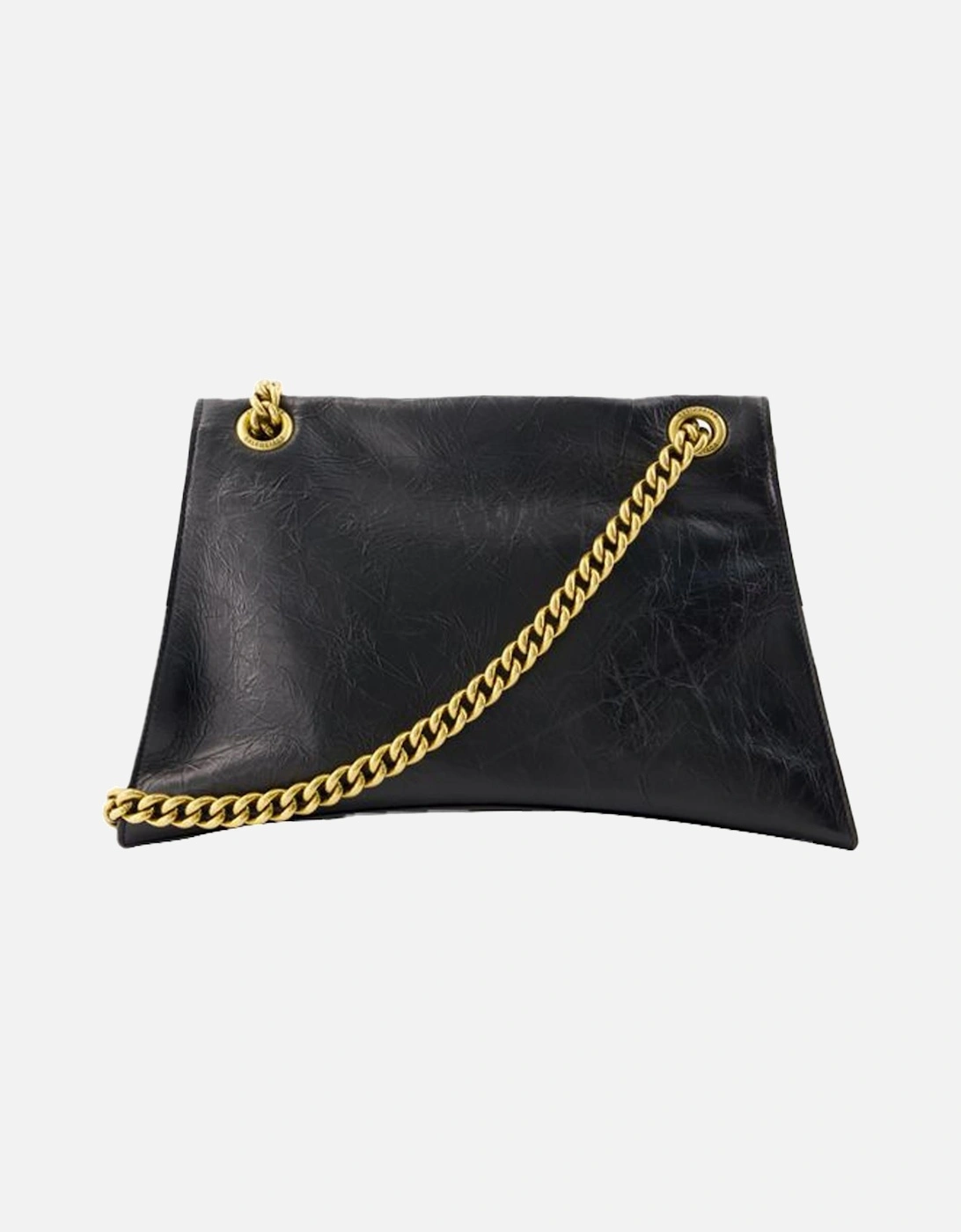 Leather Shoulder Bag with Crush Chain Detail