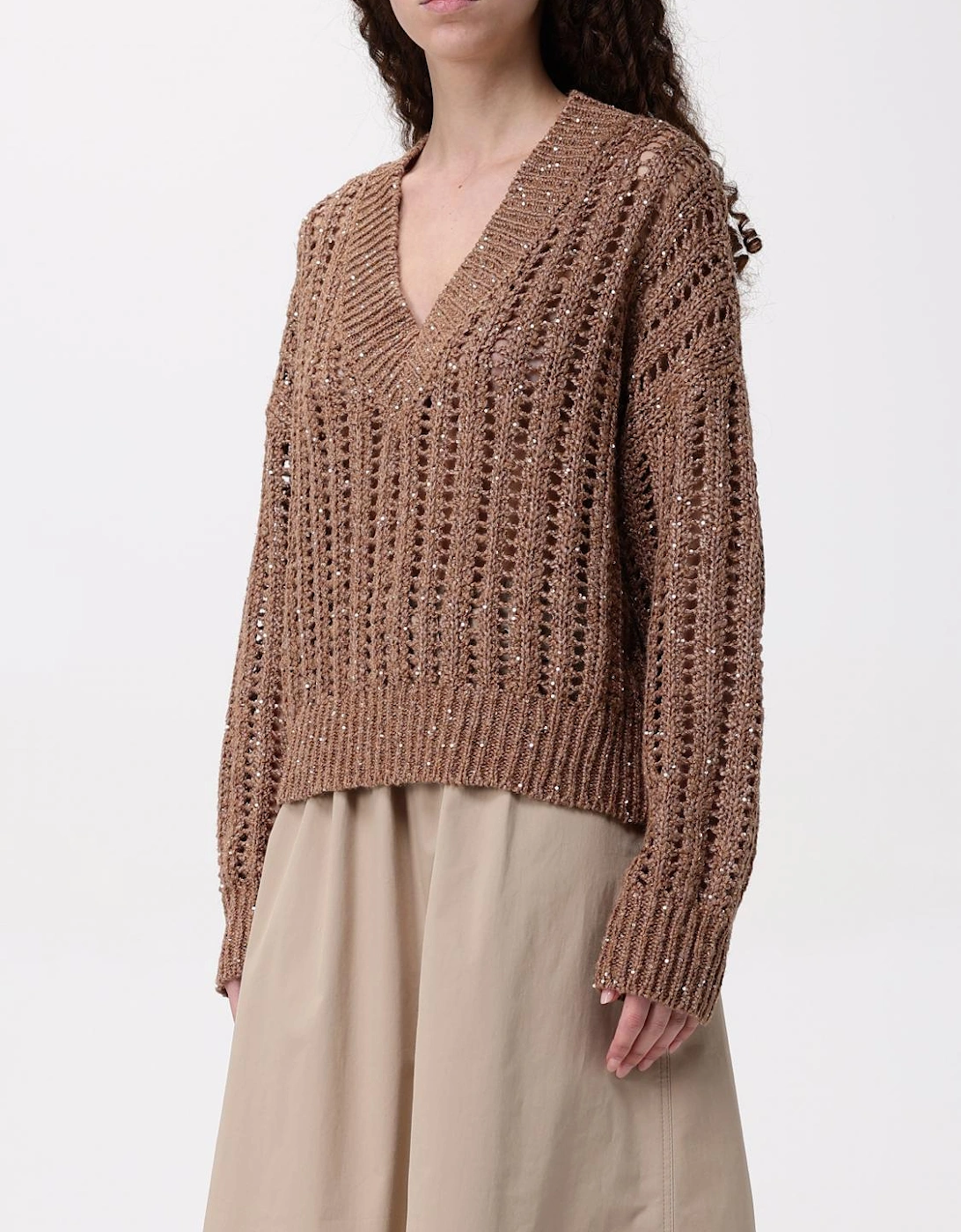 Sequined Knit VNeck Pullover