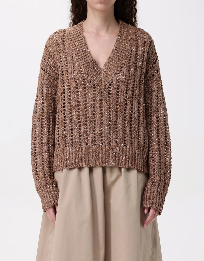 Sequined Knit VNeck Pullover