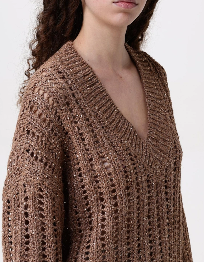 Sequined Knit VNeck Pullover